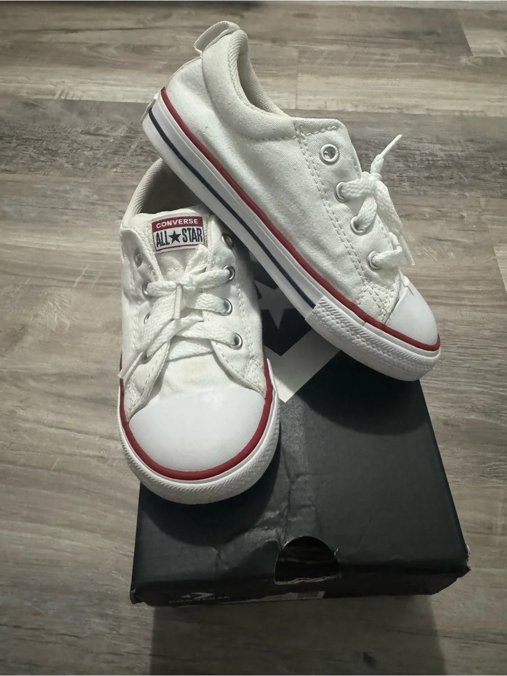 Converse Kids White Canvas Low Top Sneakers with Red Trim